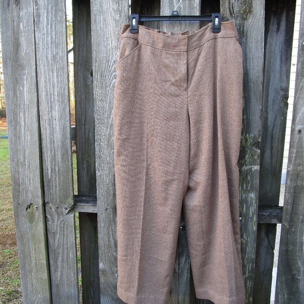 Kasper Women's Dress Pants Brown 16W Plus Straight Leg Stretch Elastic Waist